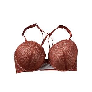 Curve Muse Bra Womens 34DDD Orange Push Up Padded Molded Lace Front Closure